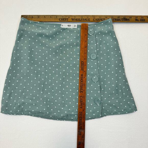 MNG Basics Mango Nordstrom Macy's Linen Blend Blue White Dot Button Skirt XS - Picture 3 of 8